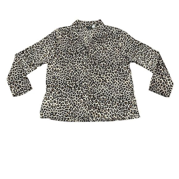 Frederick’s Of Hollywood Long Sleeve Leopard Print Button Down Pajama Top Tan S - Picture 1 of 9